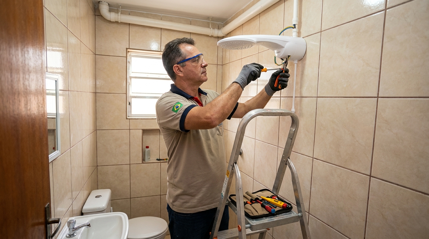 Instalação de chuveiro no banheiro em Campina Grande‑PB